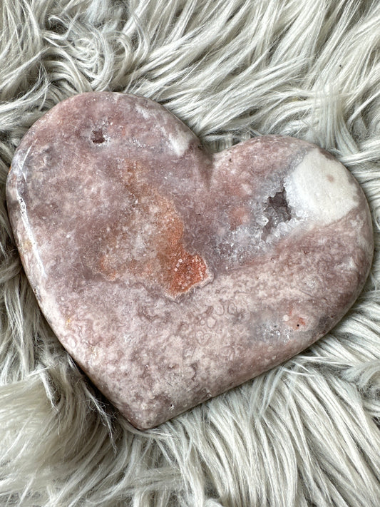 Pink amethyst, high quality heart on stand.