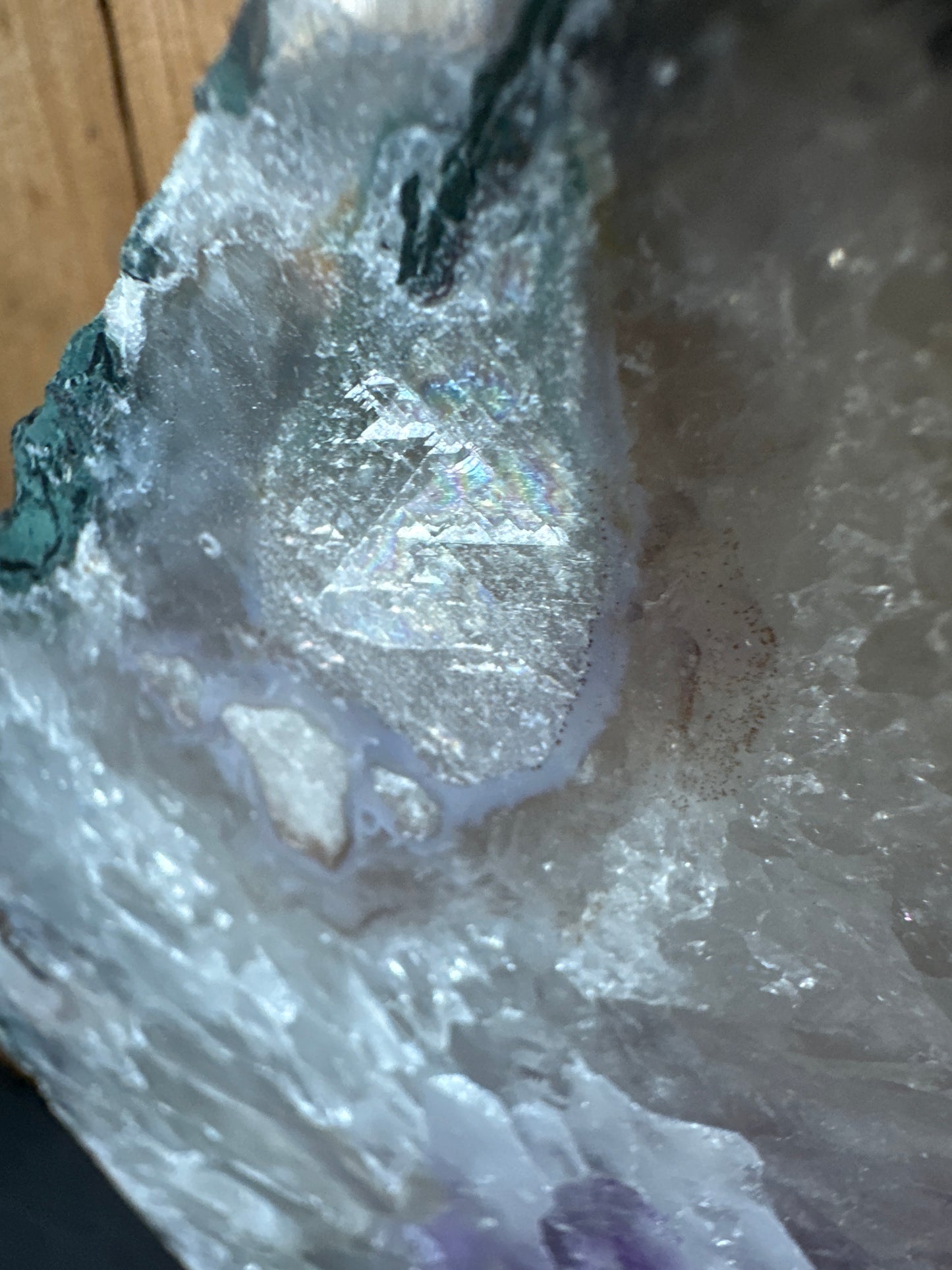 Portal. Amethyst with jasper, calcite and possibly gypsum rainbow inclusions? 😍